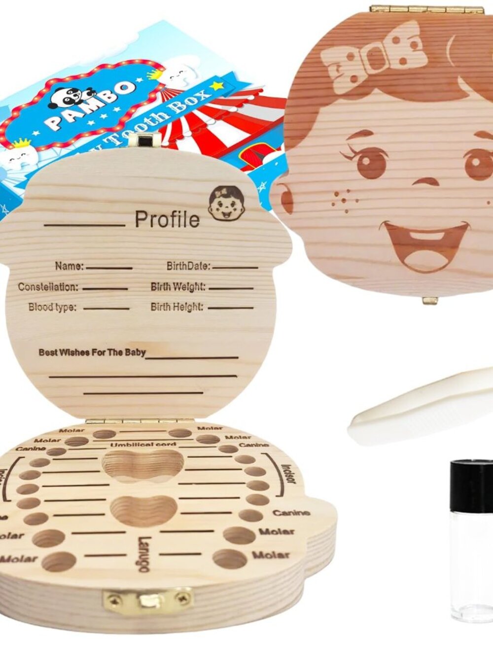 Baby Tooth Box Keepsake for Girls,Wooden Tooth Storage And Saver Box for Lost Te